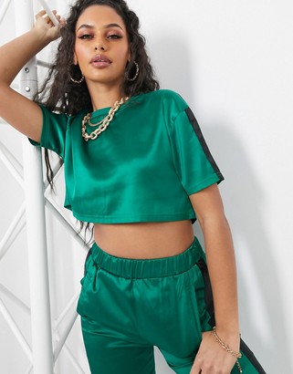 Daisy Street satin loose fit crop top with contrast panels in green