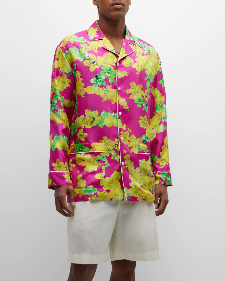Versace Men's Bright Orchid Silk Pajama Shirt ShopStyle