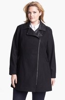 Thumbnail for your product : Gallery Wool Blend & Faux Leather Walking Coat (Plus Size)