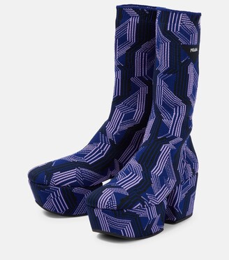 靴 PRADA JACQUARD PLATFORM ANKLE BOOTS PRADA Floral-Jacquard Platform Boots | endource