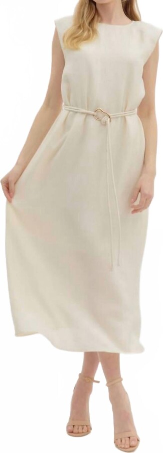 Entro Belted Midi Shift Dress In Ecru