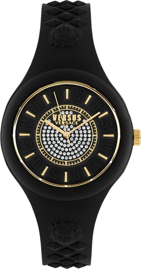 Versus Versace Women's Fire Island Crystal Quartz Black Silicone Strap 39mm