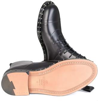 Valentino Garavani Rockstud Sole Leather Combat Boots Black
