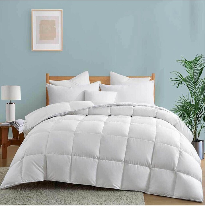 UNIKOME Medium Weight Extra Soft White Goose Fiber Comforter With Duvet Tabs