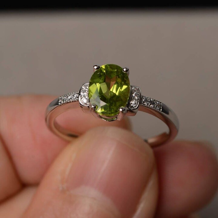 Etsy sterling Silver Oval Cut Natural Peridot Ring Wedding Green Gemstone August Birthstone Prong Setting