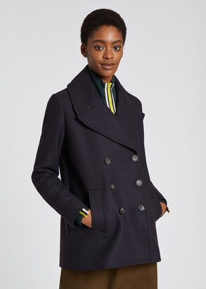 Paul Smith Women's Dark Navy Wool-Cashmere Pea Coat - ShopStyle