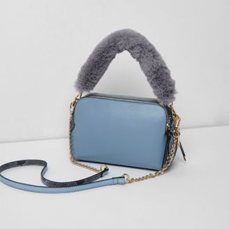 River Island Womens Blue quilted faux fur handle crossbody bag