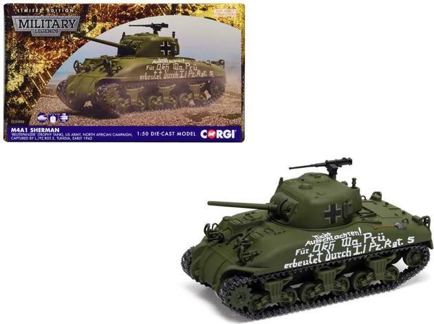Corgi M4A1 Sherman Medium Tank 'BeutePanzer, US, North African Campaign, Captured by Tunisia' German Army 1/50 Diecast Model