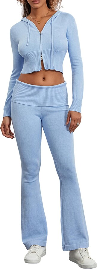 DeuYeng Womens Two Piece Knit Outfits Sweater Set Long Sleeve Zip