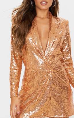 PrettyLittleThing Bronze Sequin Oversized Blazer Dress
