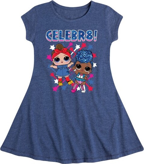 LOL Surprise! 4th of July Fit & Flair Cap Sleeve Graphic Dress - Heather Navy - 3T