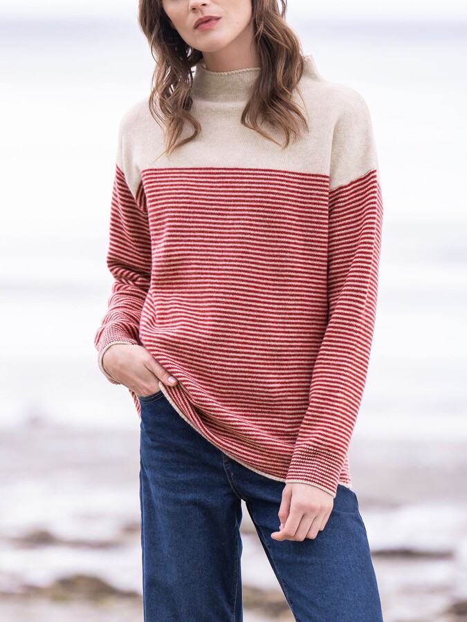 Celtic & Co. Felted Finish Funnel Neck Striped Wool Jumper ShopStyle