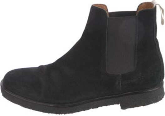 Woman by Common Projects Suede Ankle Chelsea Boots Black Round-Toes