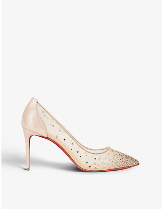 Christian Louboutin Beige/Silver Mesh and Glitter Suede Follies Strass  Pumps Size 38.5 - ShopStyle