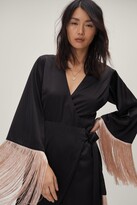 Thumbnail for your product : Nasty Gal Womens Fringe Sleeve Satin Wrap Midi Dress