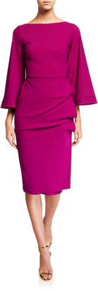 Chiara Boni Cassandre Bateau-Neck Flare-Sleeve Shirred-Skirt Dress