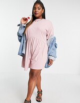 Thumbnail for your product : ASOS Curve DESIGN Curve oversized mini smock dress with dropped waist in rose