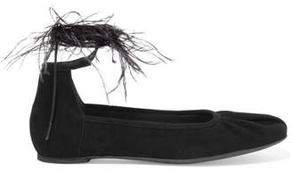 Ann Demeulemeester Feather-trimmed Suede Flats - Black