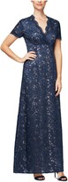 Thumbnail for your product : Alex Evenings Women's Long V-Neck Fit and Flare Dress Lace