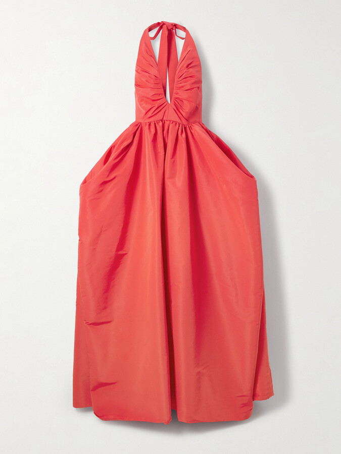 Christopher John Rogers Gathered Silk-faille Halterneck Gown - US4