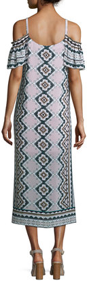 Nanette Lepore Cold-Shoulder Chevron Midi Dress, Natural/Multi