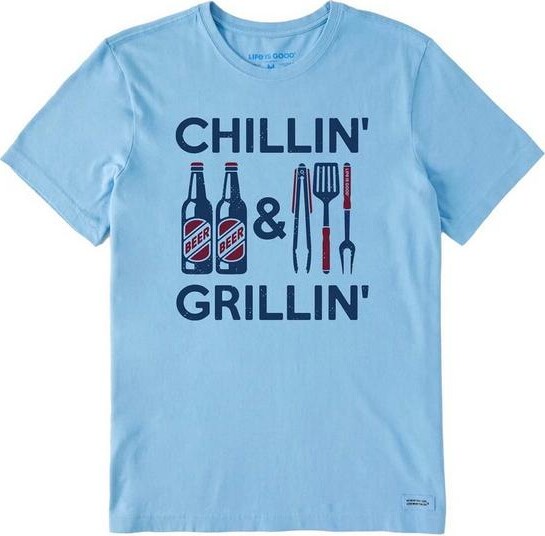 Life is Good Men's Chillin' & Grillin' Beer & BBQ T-Shirt Large Cool Blue