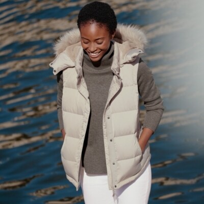 women's body warmers with fur hood