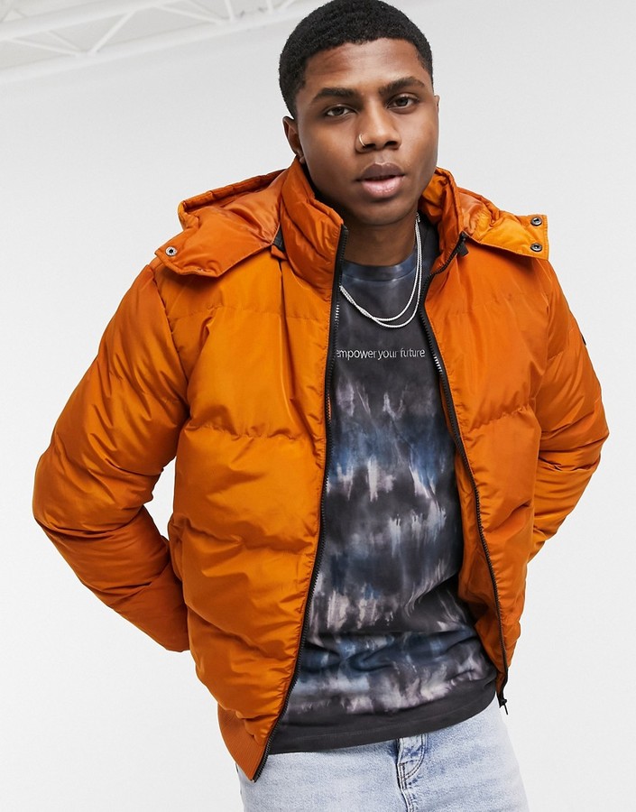 Criminal Damage covent puffer coat in orange - ShopStyle Jackets