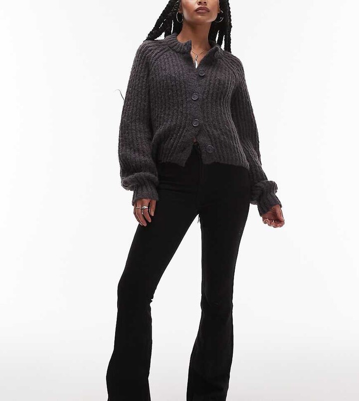 Topshop Petite high rise Jamie flare jeans in black ShopStyle