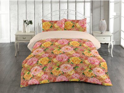 Ambesonne Rose Pattern Duvet Cover Set Flowers Nature Print Pale Pink Mustard