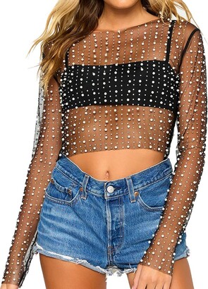 SAFRISIOR Women's Sexy Sheer Mesh See Through Crop Tube Top Slim Fit Strapless  Bandeau Sleeveless Tanks Streetwear, Black, Small at  Women's  Clothing store