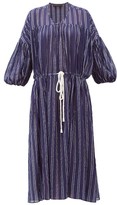 Thumbnail for your product : Love Binetti - Balloon-sleeve Striped Cotton Dress - Navy Stripe