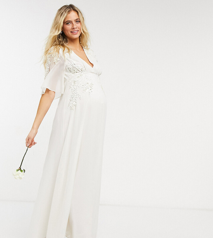 Hope & Ivy Maternity Bridal floral beaded and embellished maxi dress