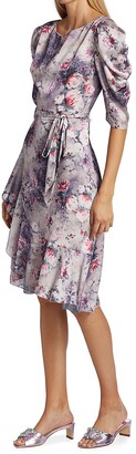 Marchesa Notte Floral Asymmetrical Front-Tie Knee-Length Dress