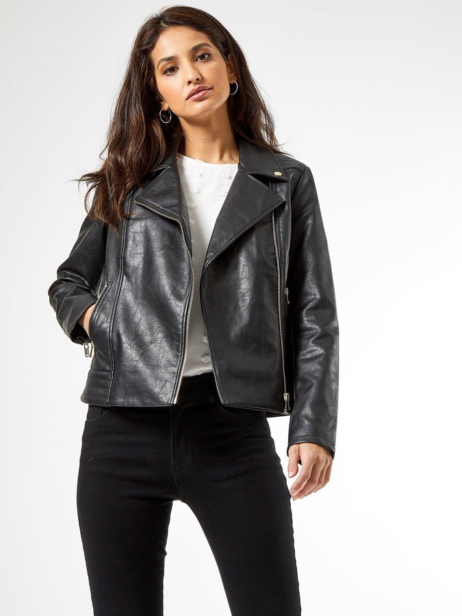 Dorothy Perkins Faux Leather Pu Biker Jacket Black ShopStyle