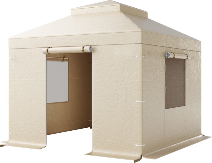 KFFKFF Winter Gazebo Cover for 10 x 10 ft Hardtop Gazebos, All-Weather Double-Tiered Cover with Sidewalls & Mesh Windows, Durable PE Enclosure for Outdoor Shelters, Gazebo Frame Not Included