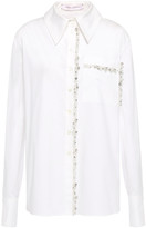 Thumbnail for your product : Carolina Herrera Tulle-trimmed Crystal-embellished Cotton-blend Poplin Shirt