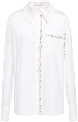 Carolina Herrera Tulle-trimmed Crystal-embellished Cotton-blend Poplin Shirt