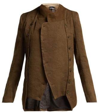 Ann Demeulemeester - Cropped Linen And Wool Blend Jacket - Womens - Dark Brown