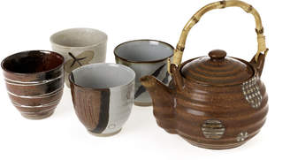Lifestyle Traders Stoneware 5 Piece Tea Set in Brown