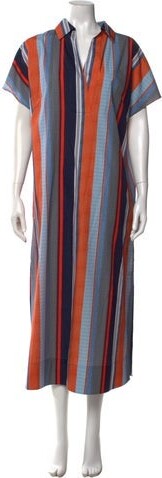 Akris Punto Striped Midi Length Dress Akris Punto Shirtdress Blue Striped Short Sleeve with Collar Designer