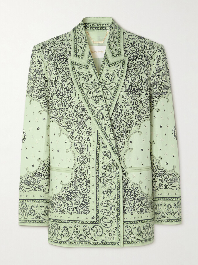 Zimmermann Matchmaker Double-breasted Printed Linen Blazer - Green