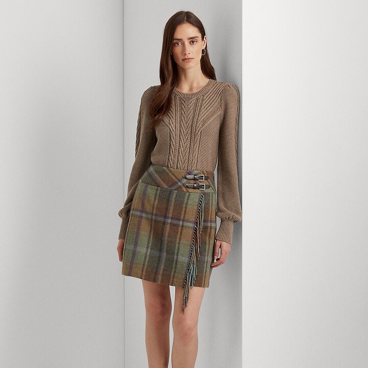 Lauren Petite Ralph Lauren Plaid Fringe-Trim Tweed Miniskirt - ShopStyle