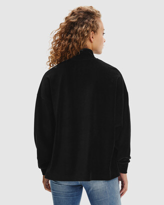 Calvin Klein Jeans Women's Black Jumpers & Cardigans - Ribbed Velvet Zip Neck Sweatshirt