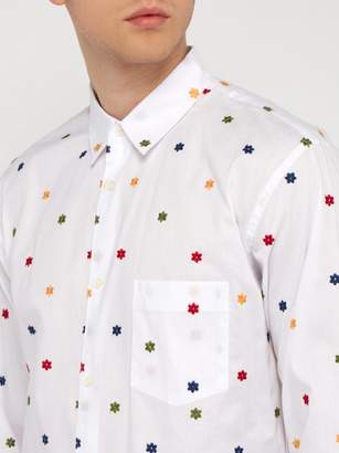 Comme des Garcons Shirt Shirt - Flower Embroidered Cotton Twill Shirt - Mens - White
