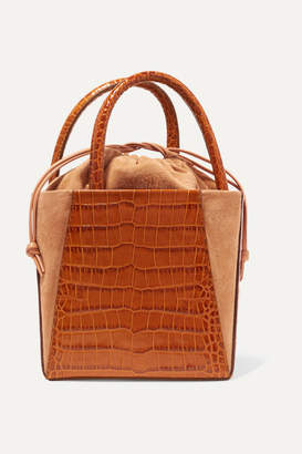 Trademark - Dorthea Box Croc-effect Leather And Suede Tote - Tan
