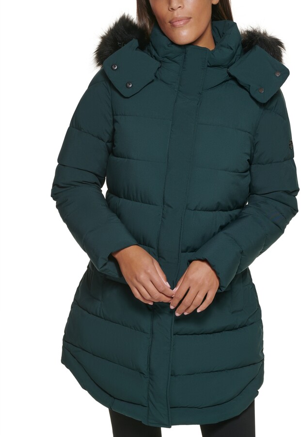 calvin klein faux fur trim coat