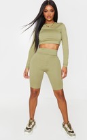Thumbnail for your product : Red Label Shape Sage Green Cotton Long Sleeve Crop Top
