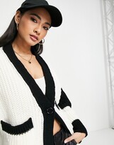 Thumbnail for your product : Topshop knitted contrast cardigan in ivory