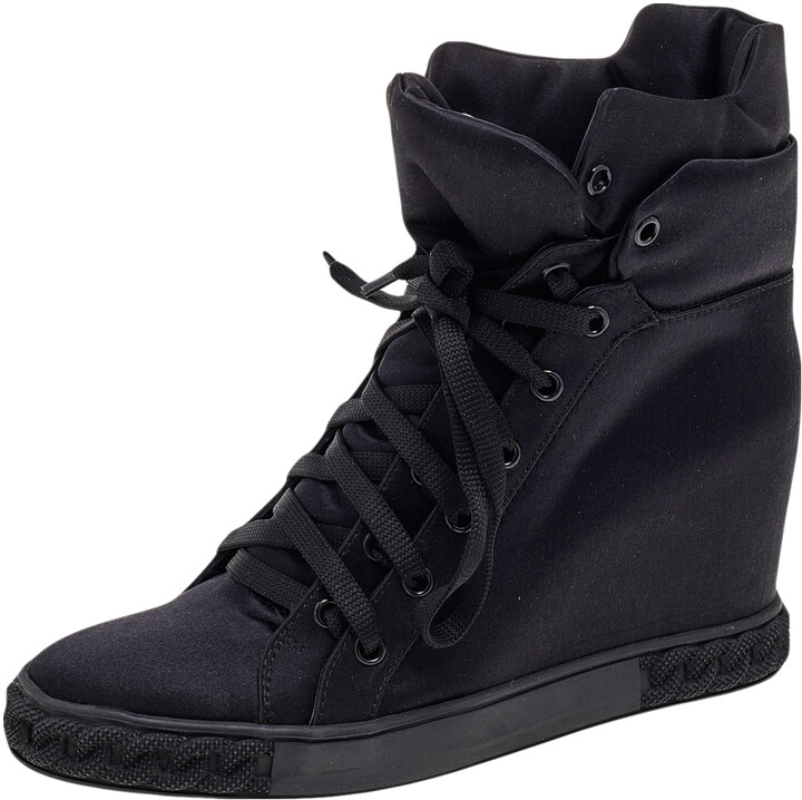 Casadei Black Satin High Top Wedge Sneakers Size 39 - ShopStyle